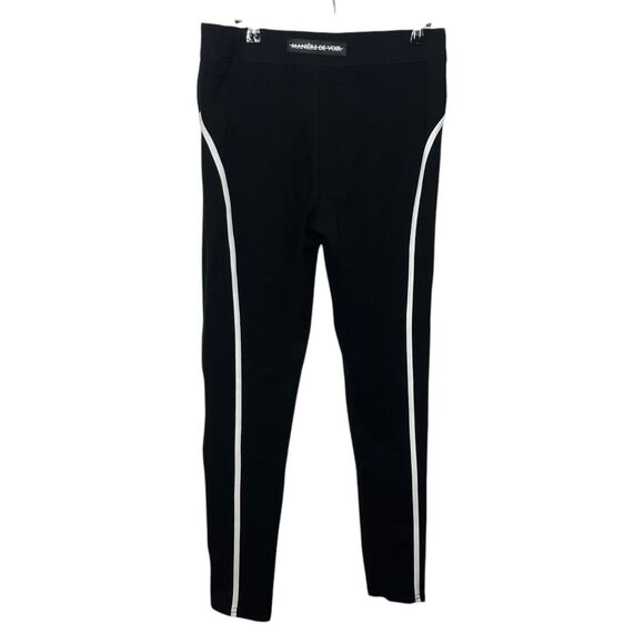 Maniere De Voir High Rise Leggings Women’s 14 Black Zip Trim Compression Inseam - Picture 5 of 12